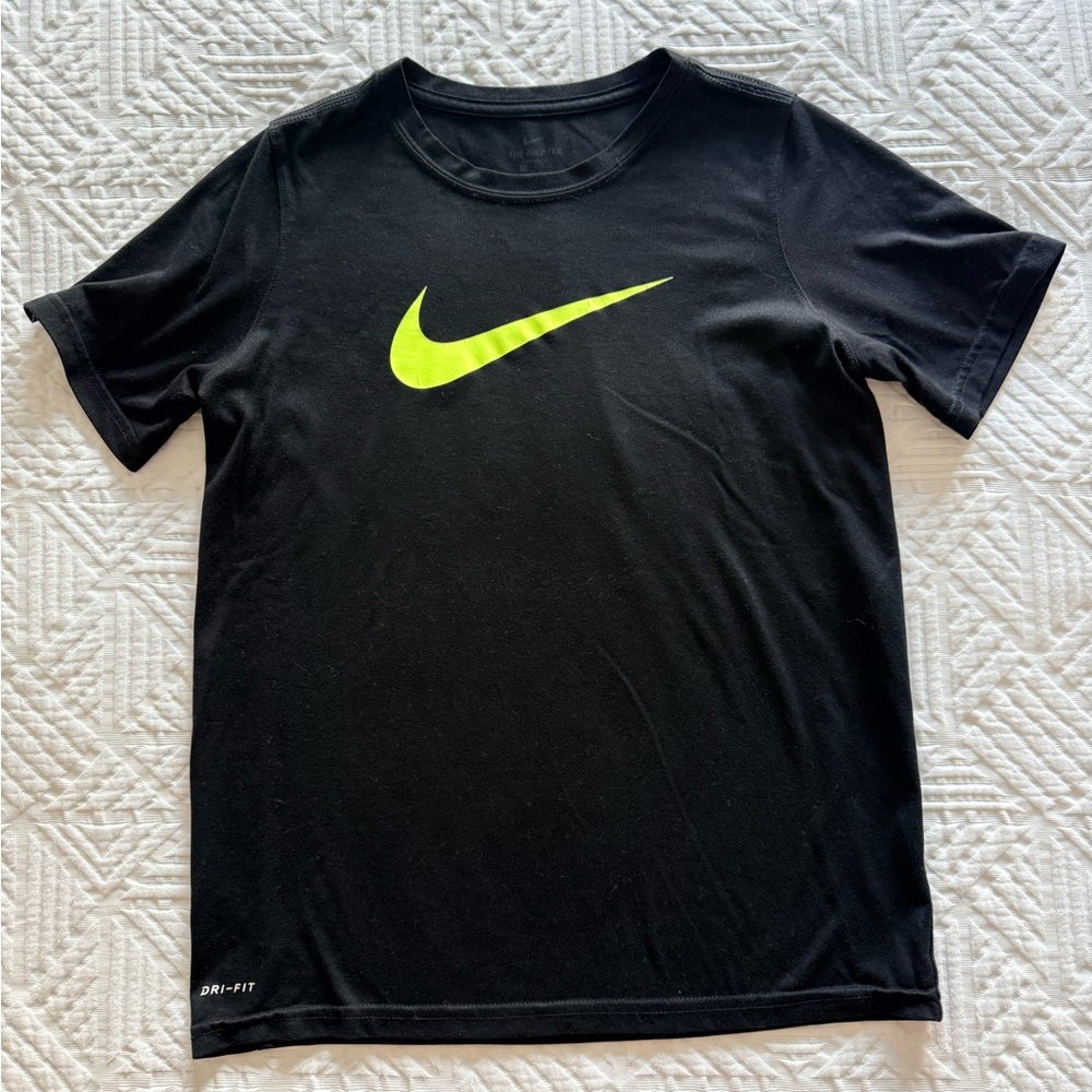 Nike Kids Black Dri-FIT T-Shirt with Lime Swoosh